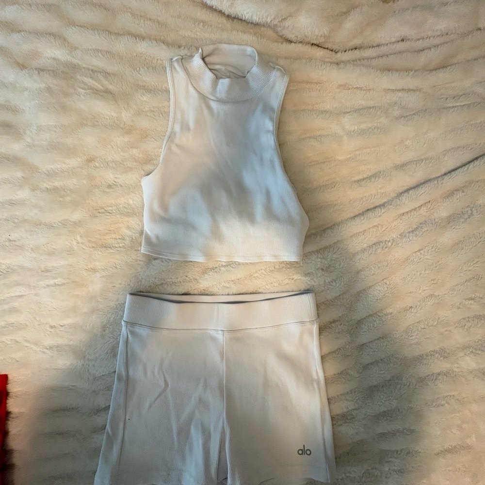ALO Yoga White High-Waist Athletic Shorts